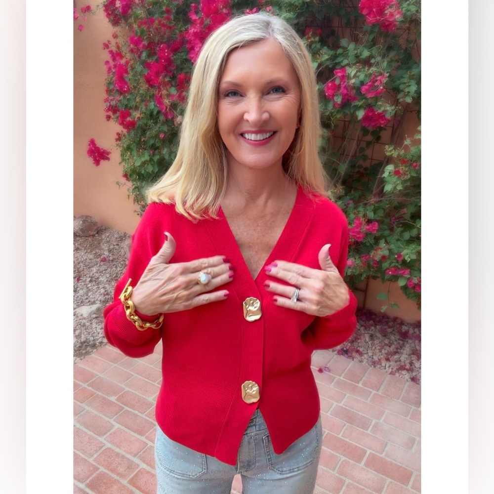 NWT Red Sweater with Button Detail-S - Picture 10 of 17